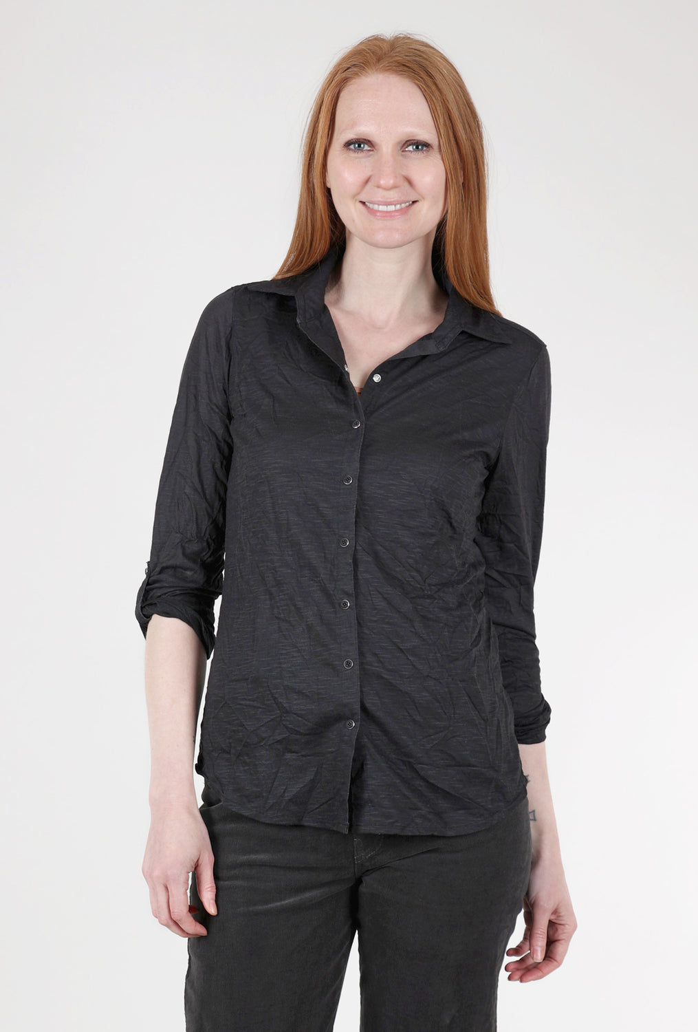 David Cline Roll-Up Sleeve Crinkle Shirt, Black 