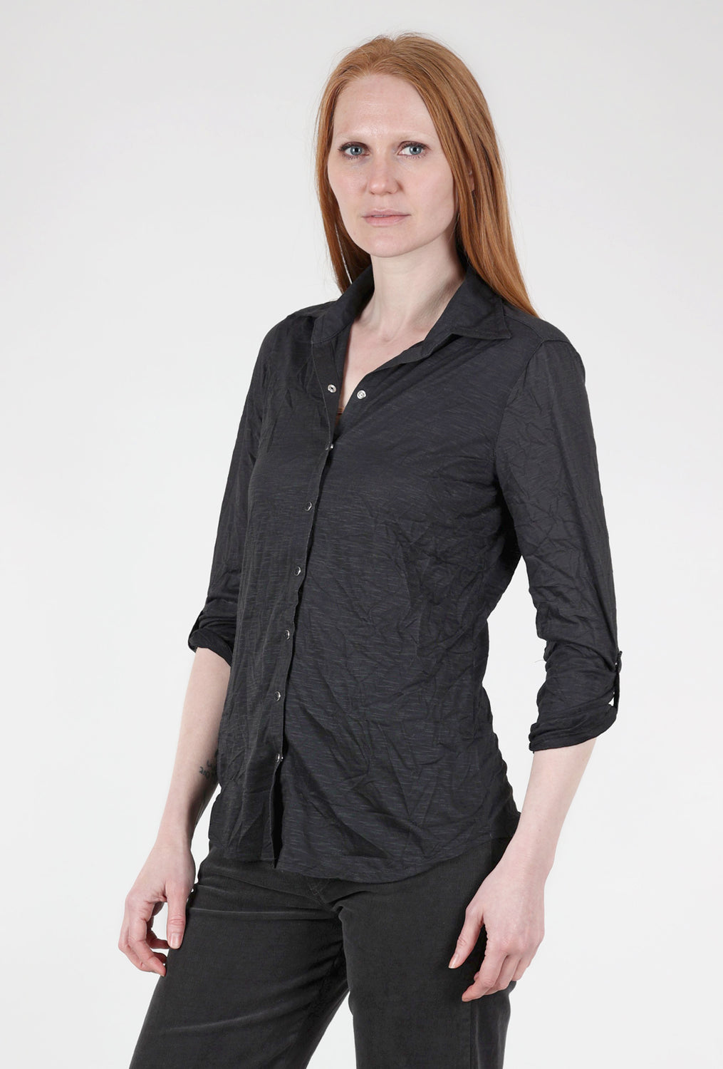 David Cline Roll-Up Sleeve Crinkle Shirt, Black 
