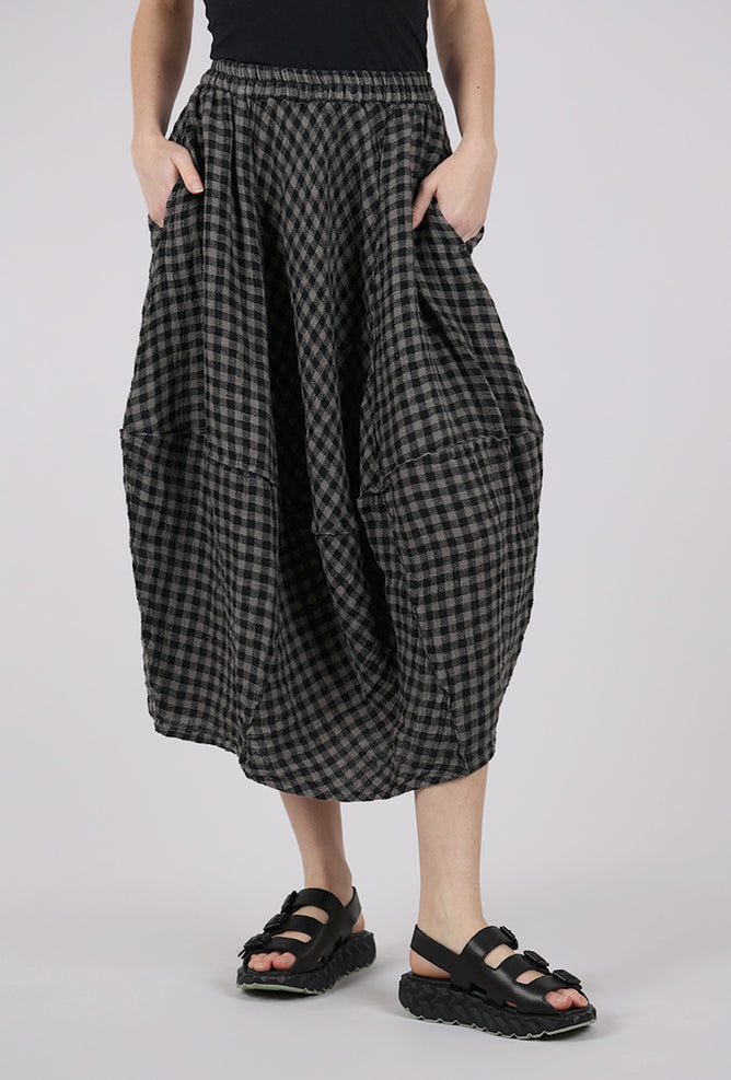 Grizas Rustic Linen Check Skirt, Mushroom 