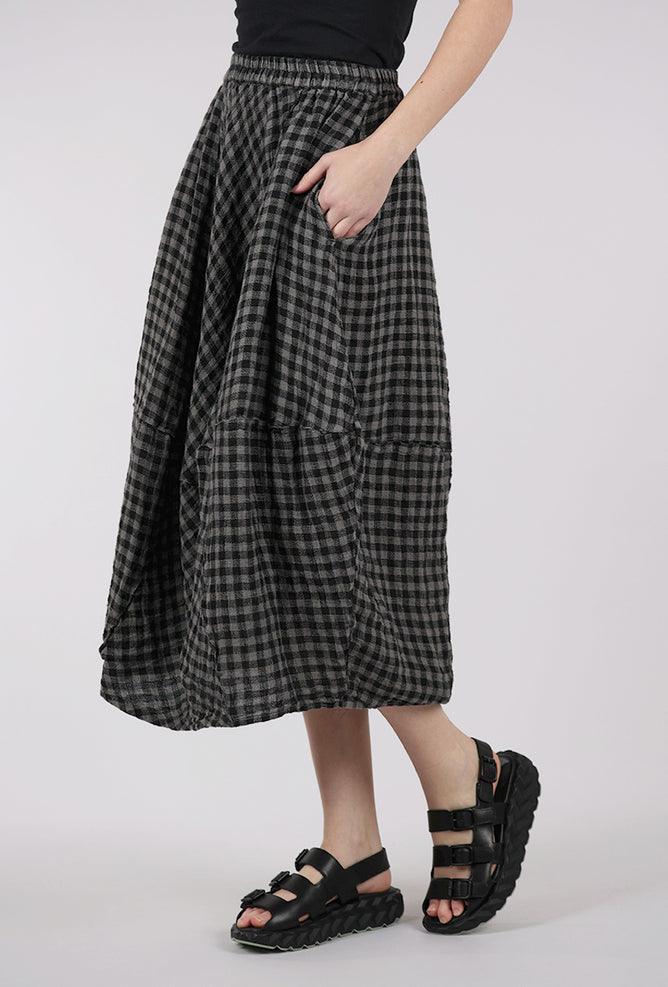 Grizas Rustic Linen Check Skirt, Mushroom 