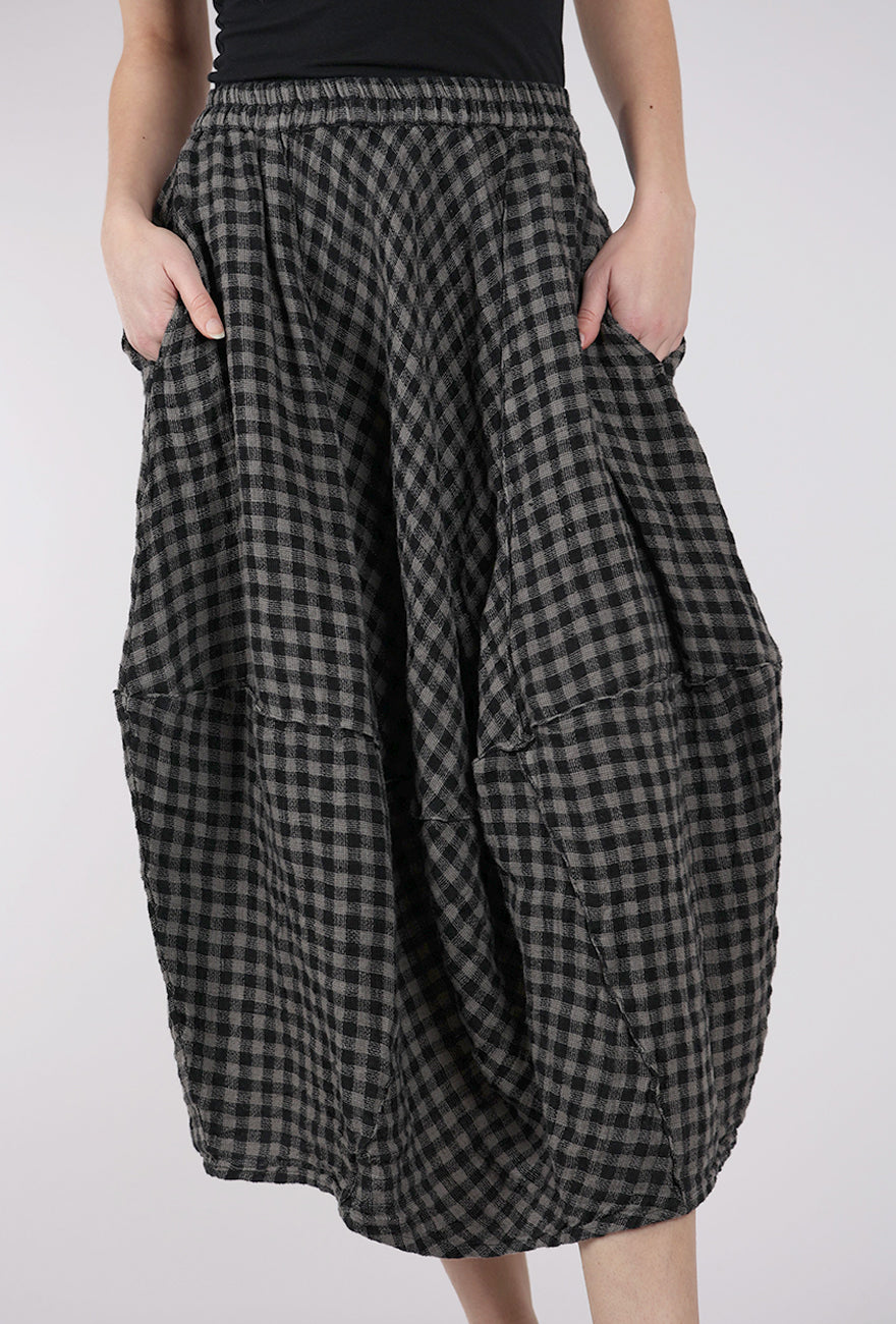 Grizas Rustic Linen Check Skirt, Mushroom 