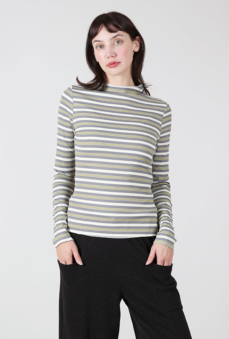 Stripe Mock Neck Top, Gray Multi