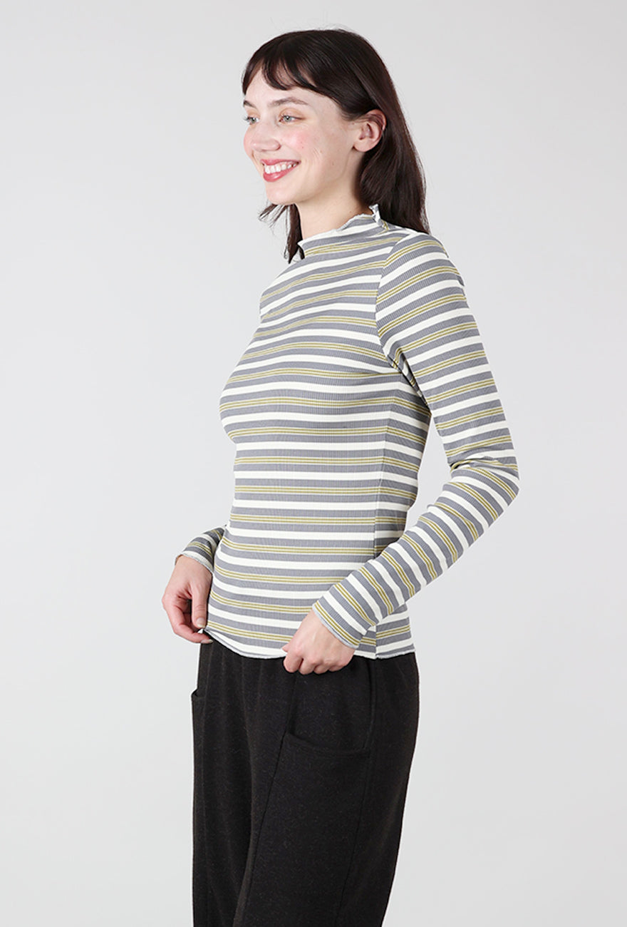 Stripe Mock Neck Top, Gray Multi