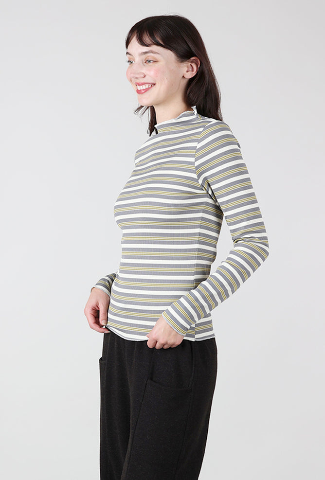 Grade & Gather Stripe Mock Neck Top, Gray Multi 