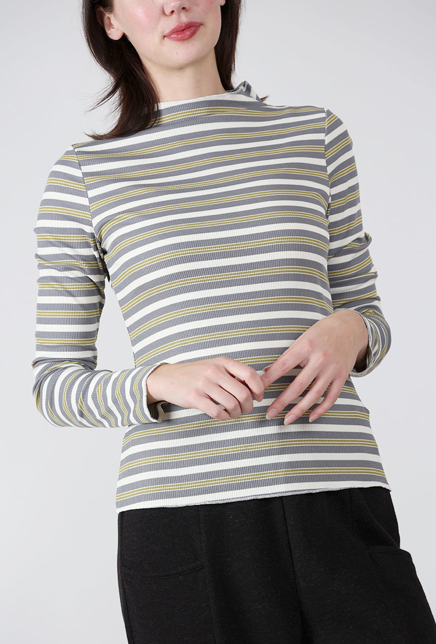 Stripe Mock Neck Top, Gray Multi
