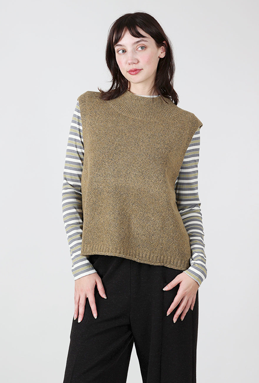 Slit Accents Sweater Vest, Camel