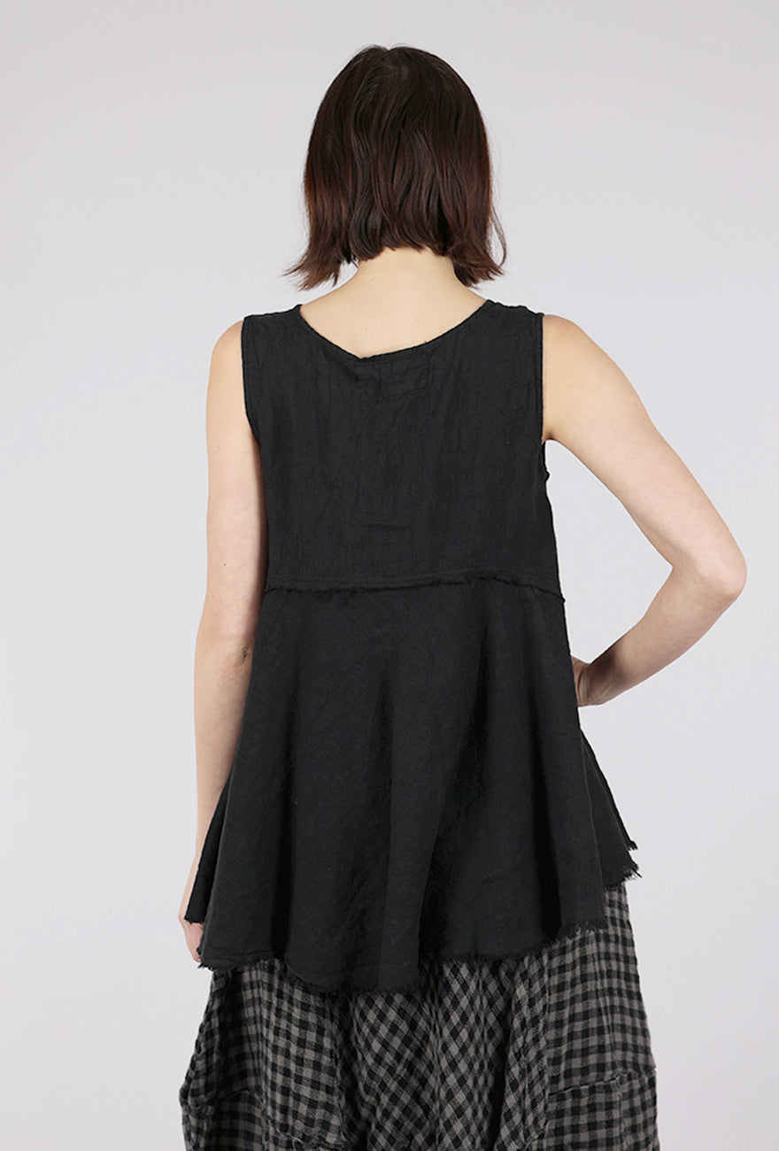 Grizas Empire Waist Linen Tank, Black 