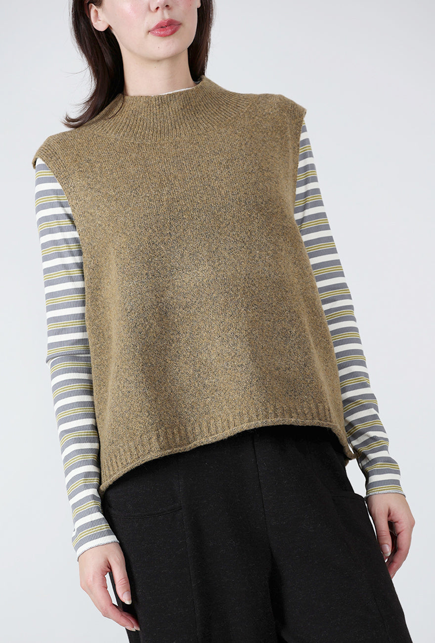Slit Accents Sweater Vest, Camel