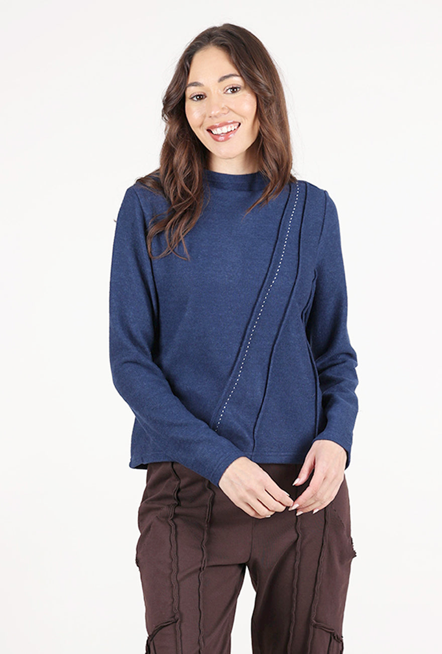 Trisha Tyler Self Embroidery Mockneck, Indigo 