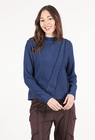 Trisha Tyler Self Embroidery Mockneck, Indigo 