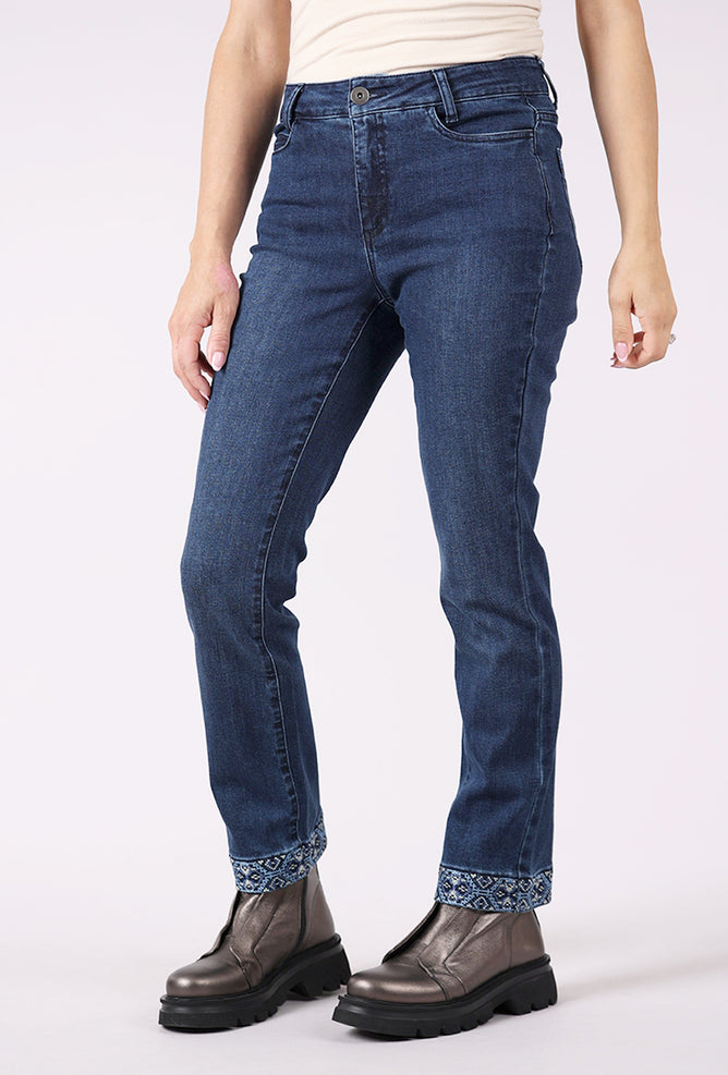 Habitat Stretch Denim Slim Embroidery Jeans, Dark Denim 