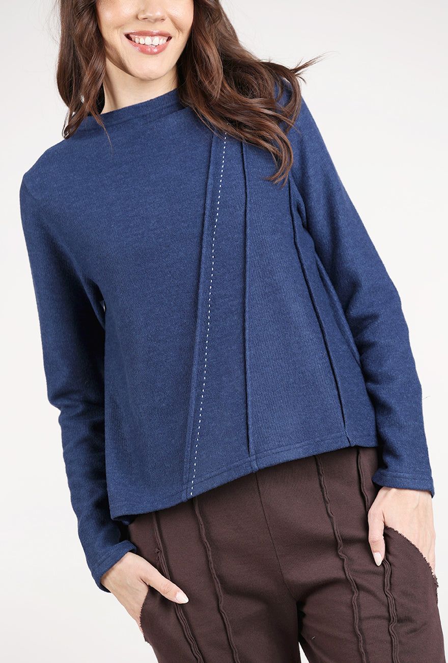 Trisha Tyler Self Embroidery Mockneck, Indigo 