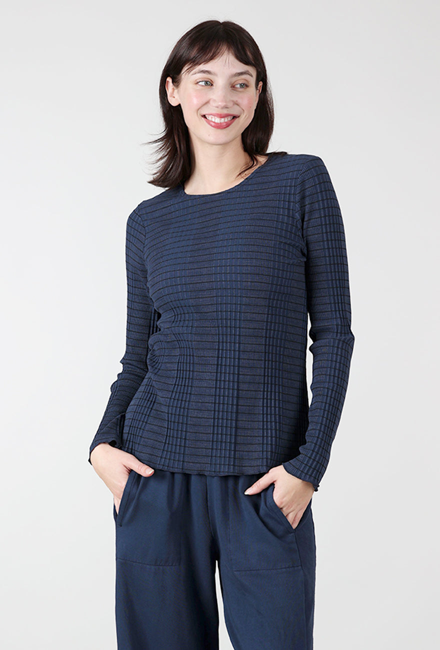 Pinstripe Ribbed Layer Tee, Denim