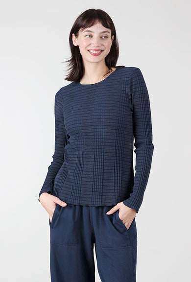 Fenini Pinstripe Ribbed Layer Tee, Denim 