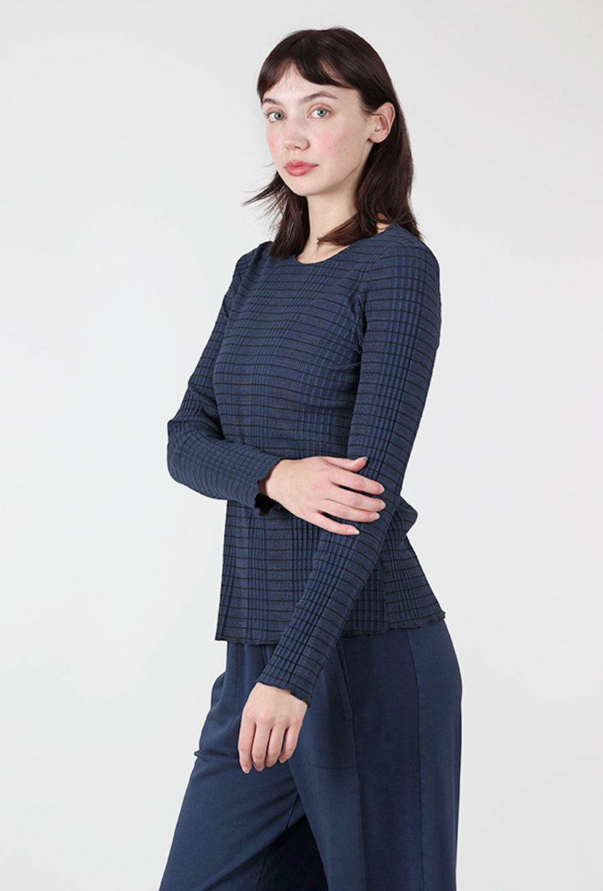 Pinstripe Ribbed Layer Tee, Denim