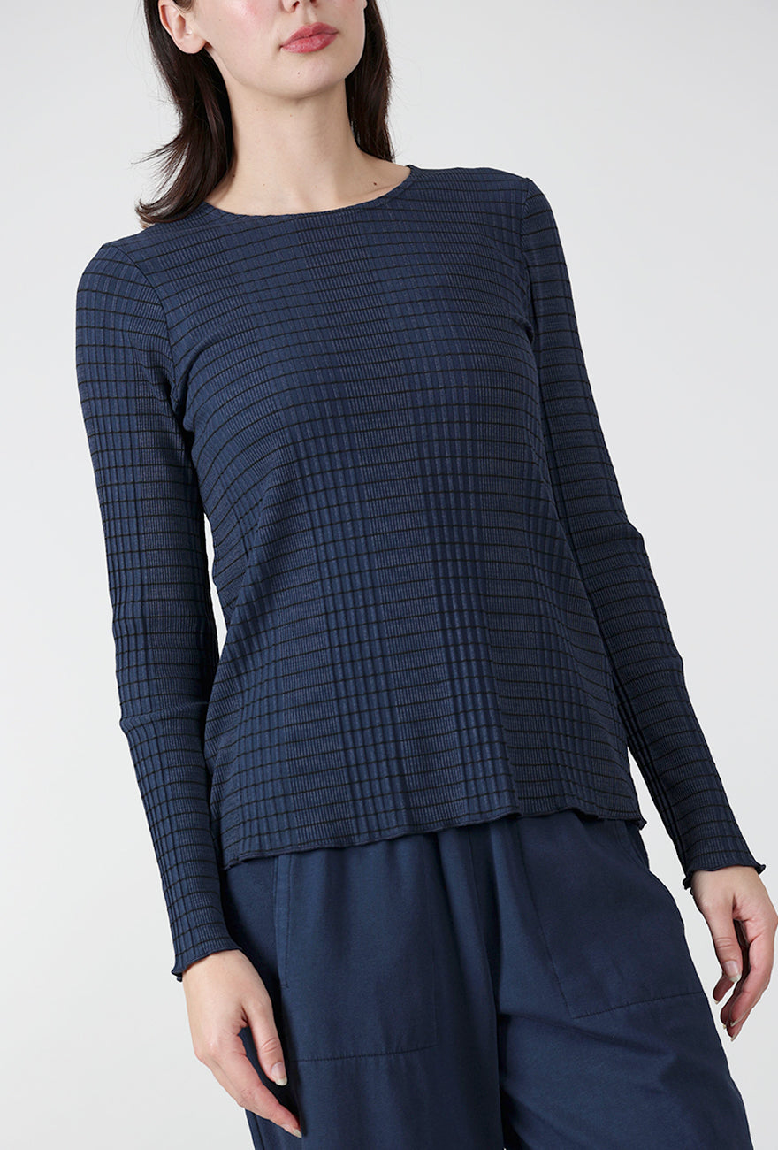 Pinstripe Ribbed Layer Tee, Denim