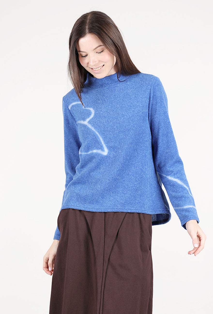 Trisha Tyler Felted Flower Pullover, Blue/Ivory 