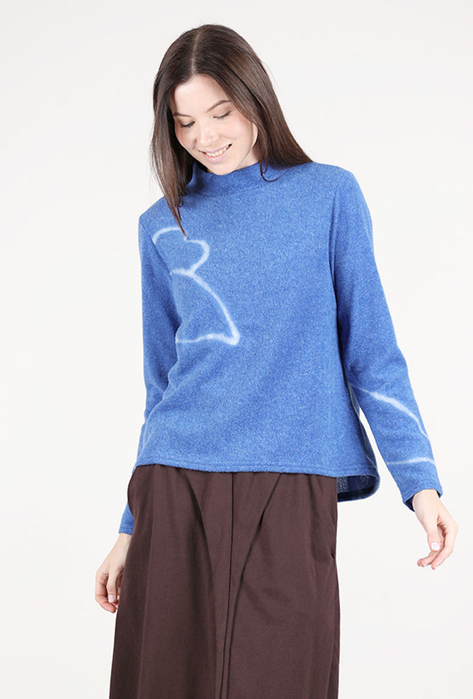 Trisha Tyler Felted Flower Pullover, Blue/Ivory 