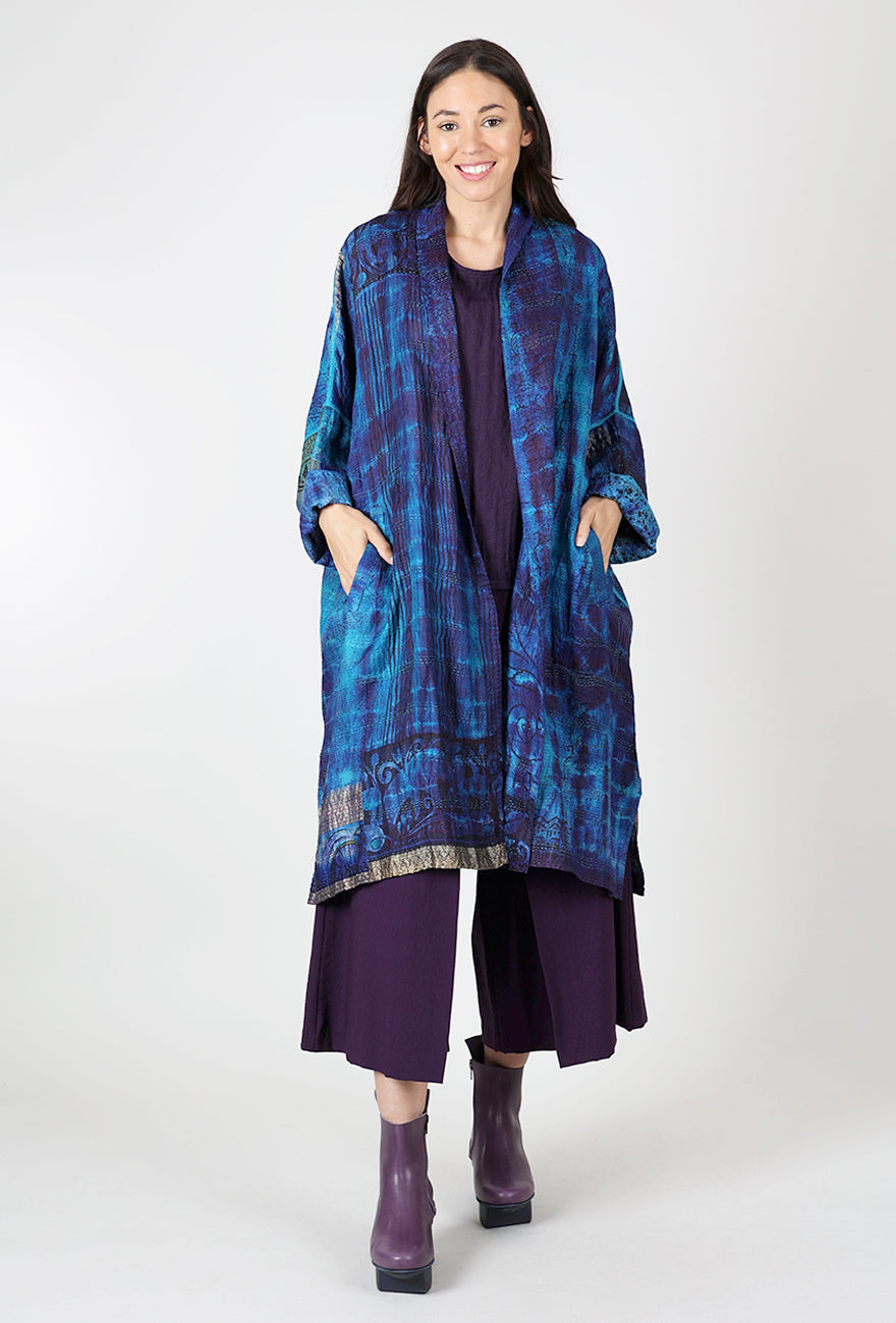 Mieko Mintz Vintage Silk Kantha Kimono Wrap, Sapphire 