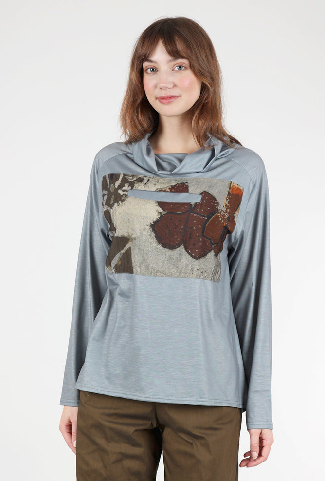 3 Potato Print-Pocket Jersey Cowl, Gray 