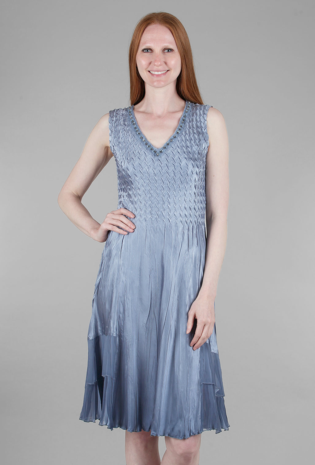 Komarov Beaded-Neck Detail Dress Set, Winter Blue Ombre 