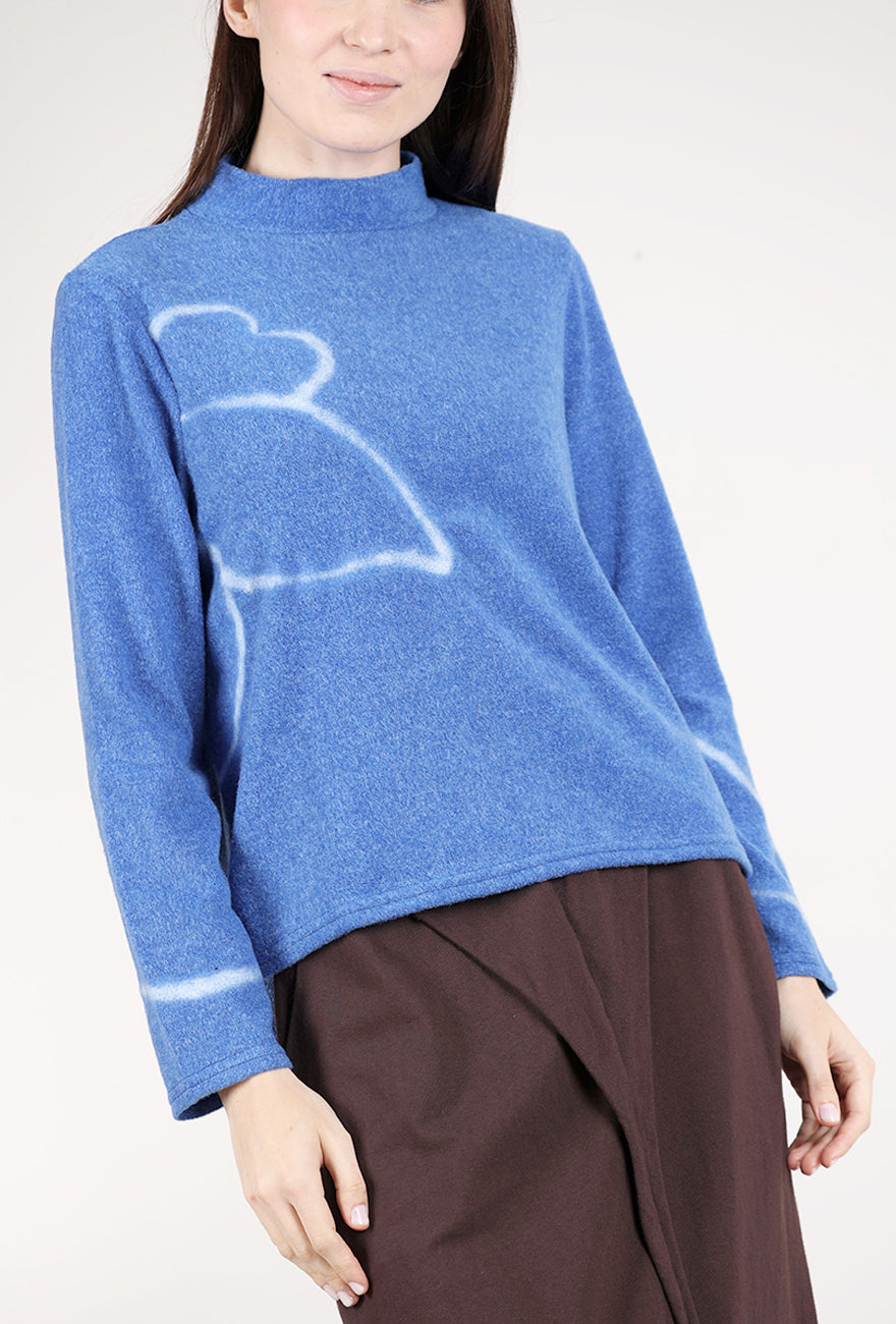 Trisha Tyler Felted Flower Pullover, Blue/Ivory 