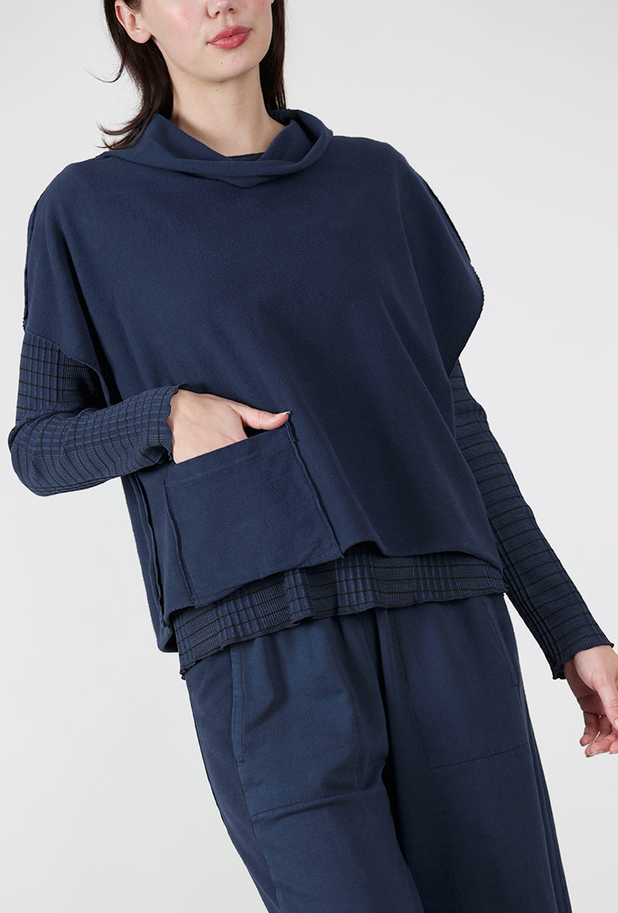 Fleece Cowl Topper, Denim Angle 4