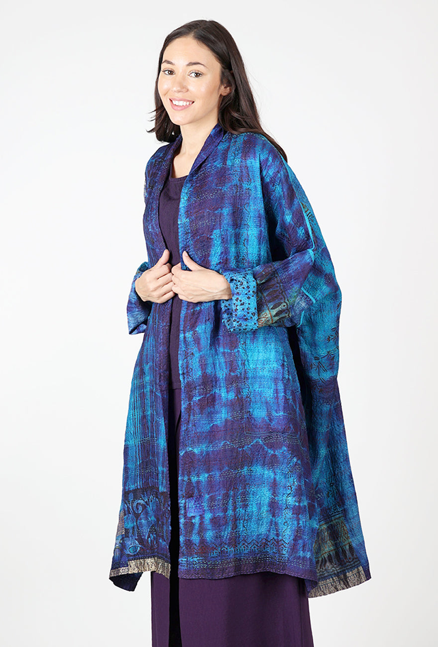 Mieko Mintz Vintage Silk Kantha Kimono Wrap, Sapphire 