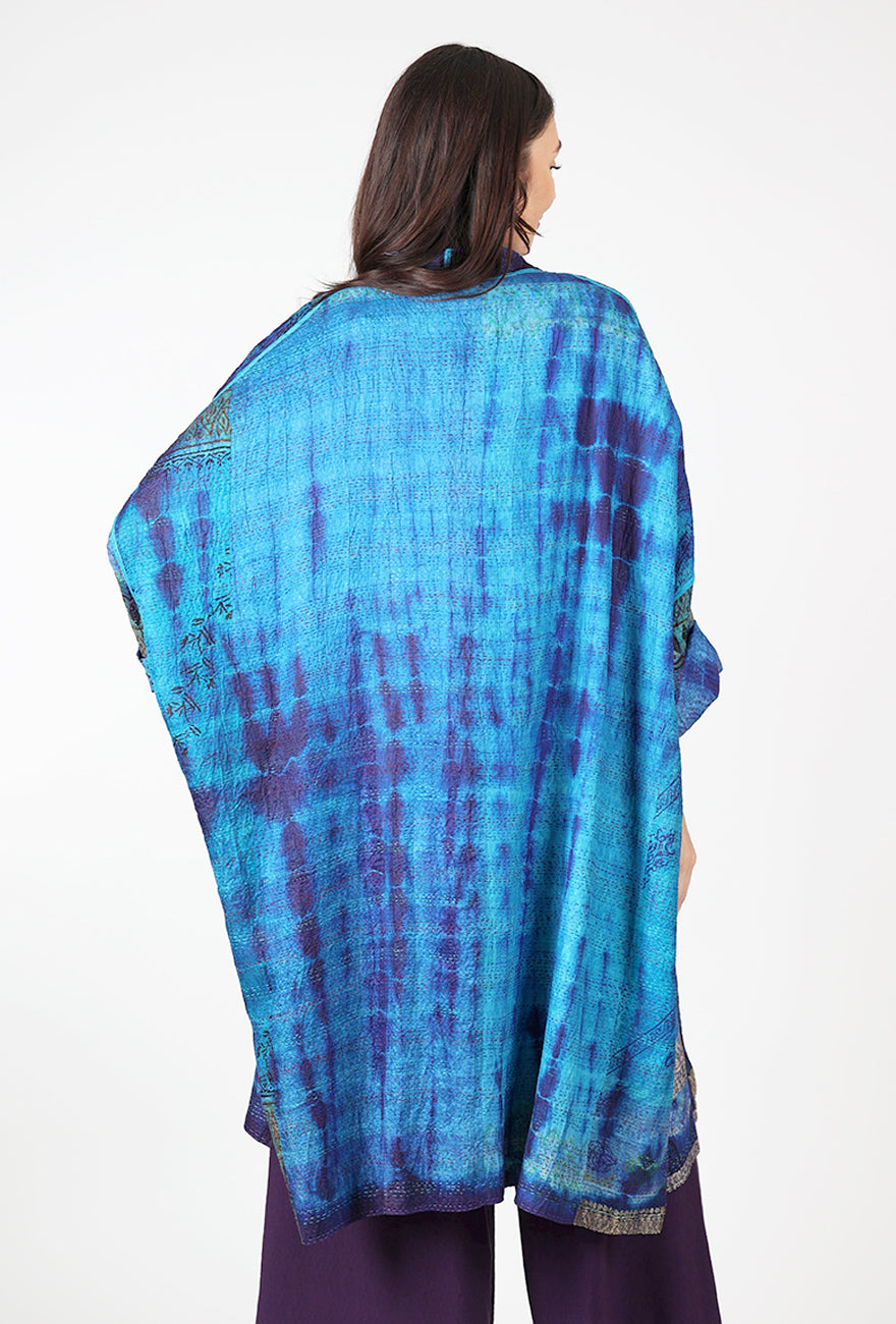 Mieko Mintz Vintage Silk Kantha Kimono Wrap, Sapphire 