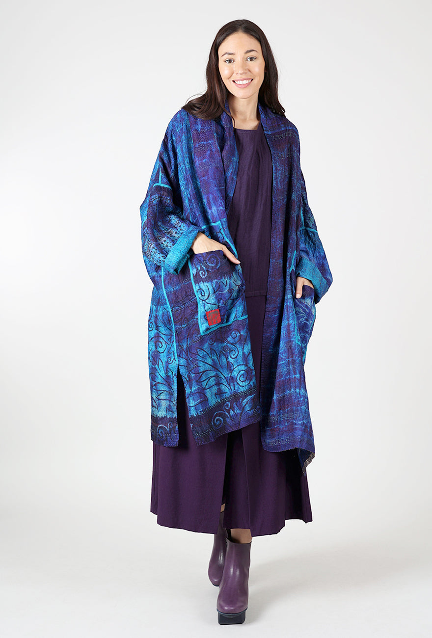 Mieko Mintz Vintage Silk Kantha Kimono Wrap, Sapphire 