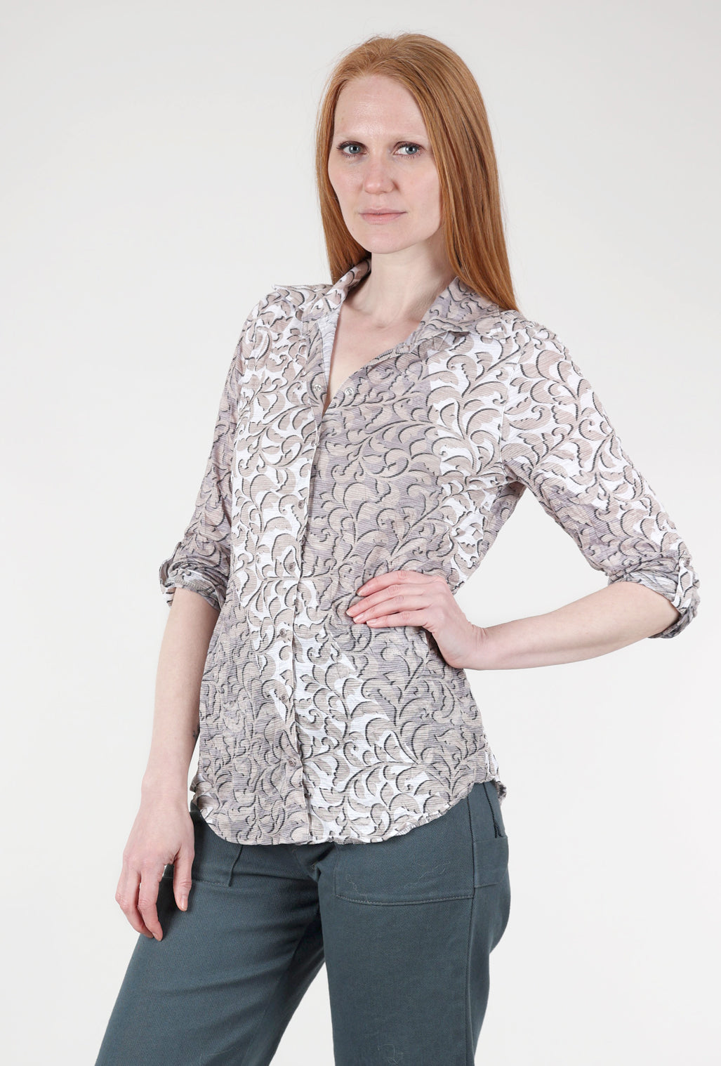 David Cline Roll-Up Sleeve Crinkle Shirt, Earth Print 