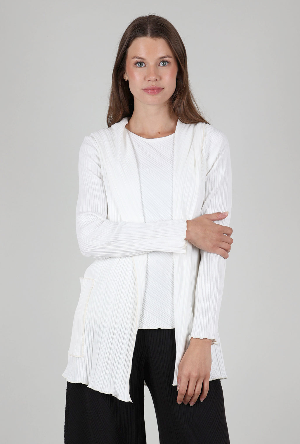 Fenini Micropleat Hooded Cardie, Off-White 