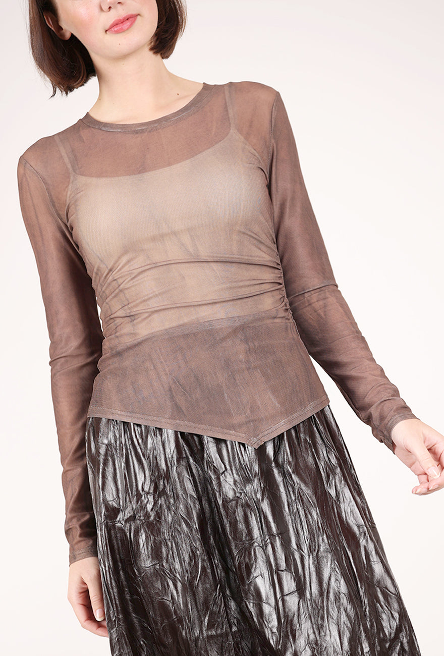 Nu Denmark Agna Mesh Top, Brown Mix 