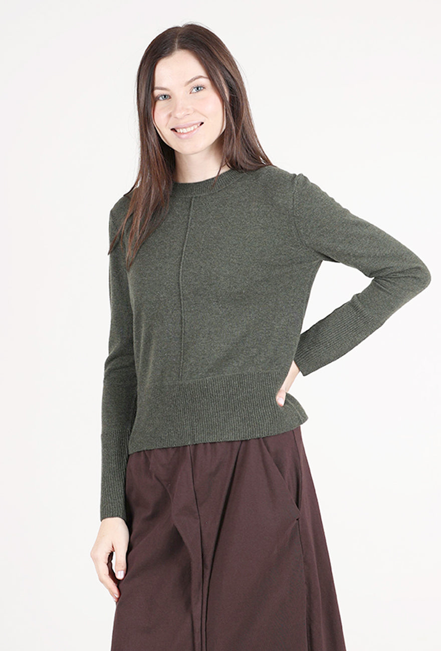 Kinross Cashmere Exposed Seam Crew, Loden 