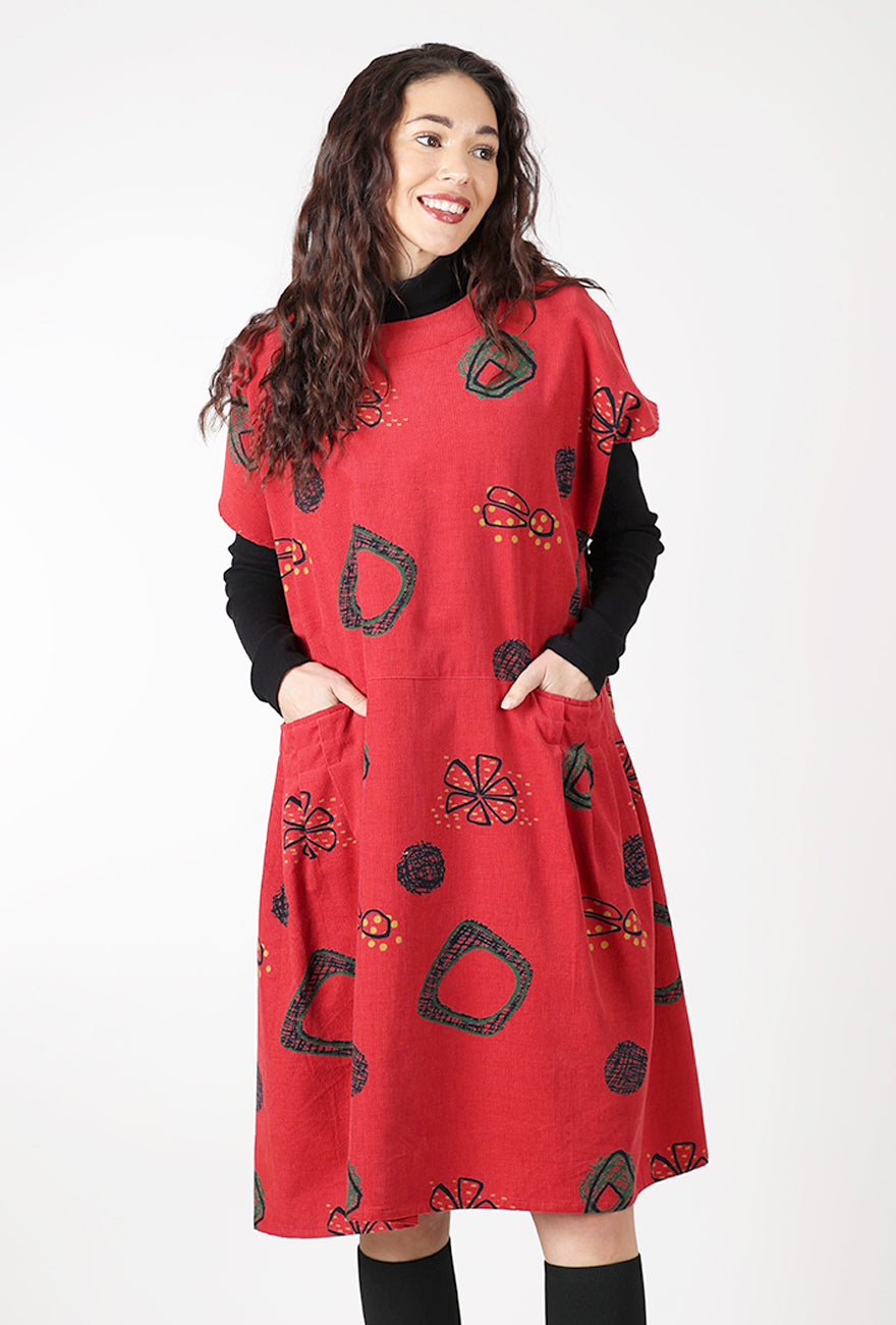 Mona Lisa Corduroy Tuck Dress, Red 