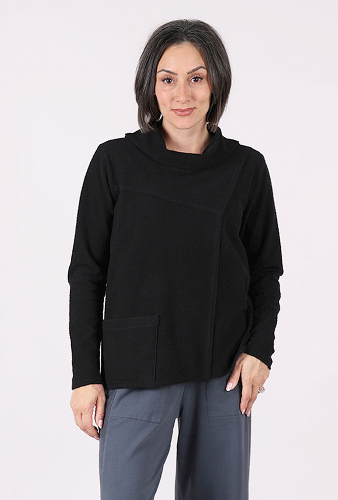 Fenini Fleecey Rollneck Top, Black 