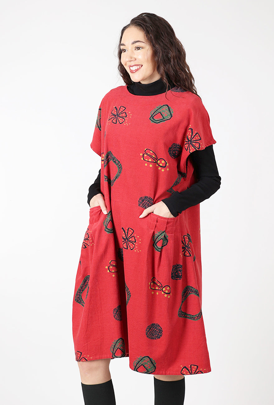 Mona Lisa Corduroy Tuck Dress, Red 