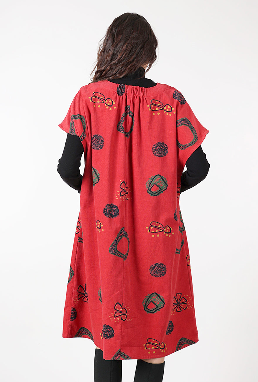 Mona Lisa Corduroy Tuck Dress, Red 