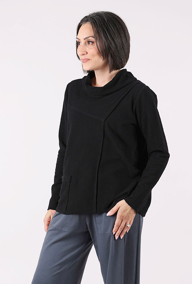 Fenini Fleecey Rollneck Top, Black 