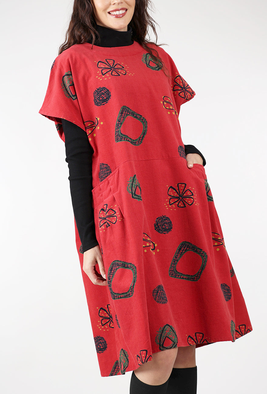 Mona Lisa Corduroy Tuck Dress, Red 