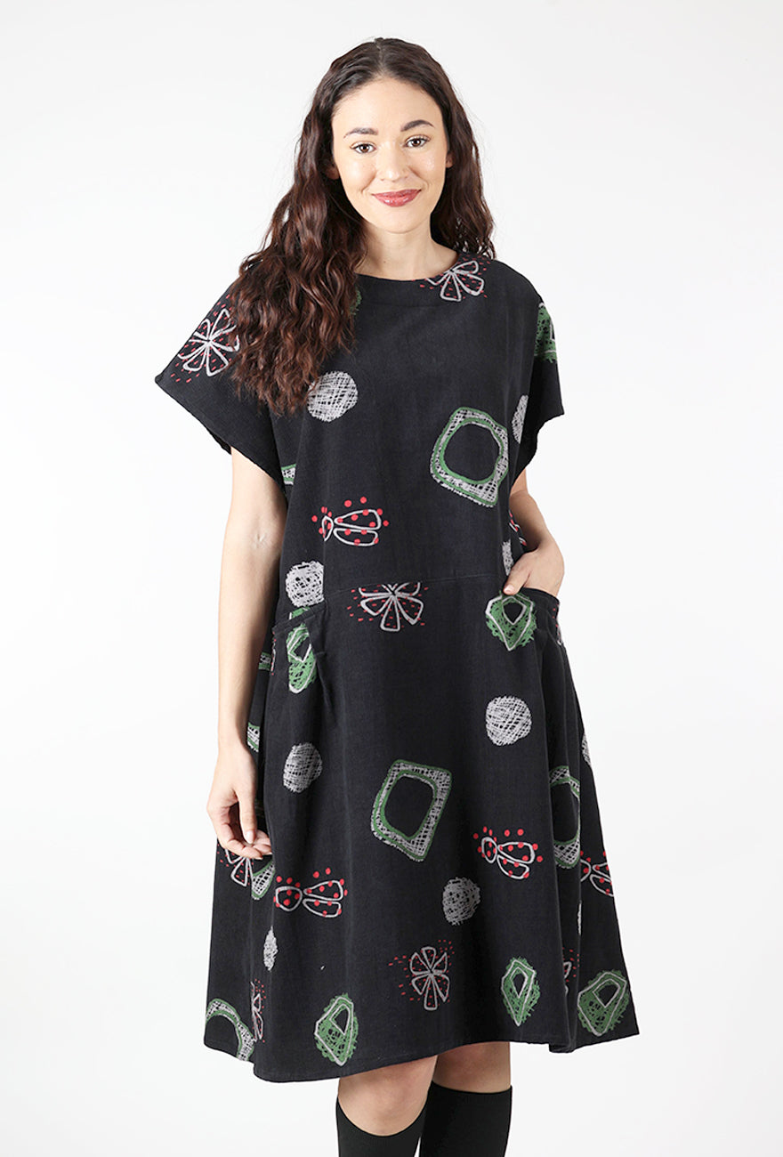 Mona Lisa Corduroy Tuck Dress, Black 