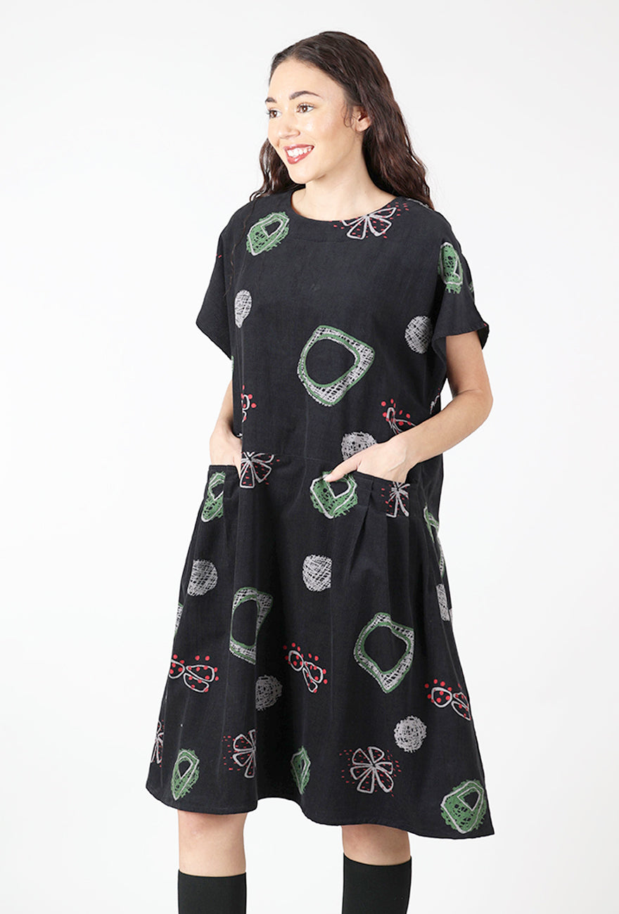 Mona Lisa Corduroy Tuck Dress, Black 