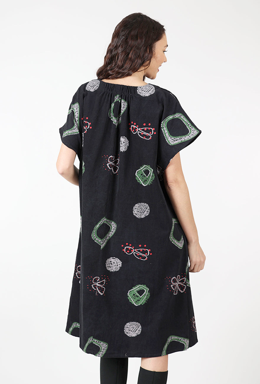 Mona Lisa Corduroy Tuck Dress, Black 