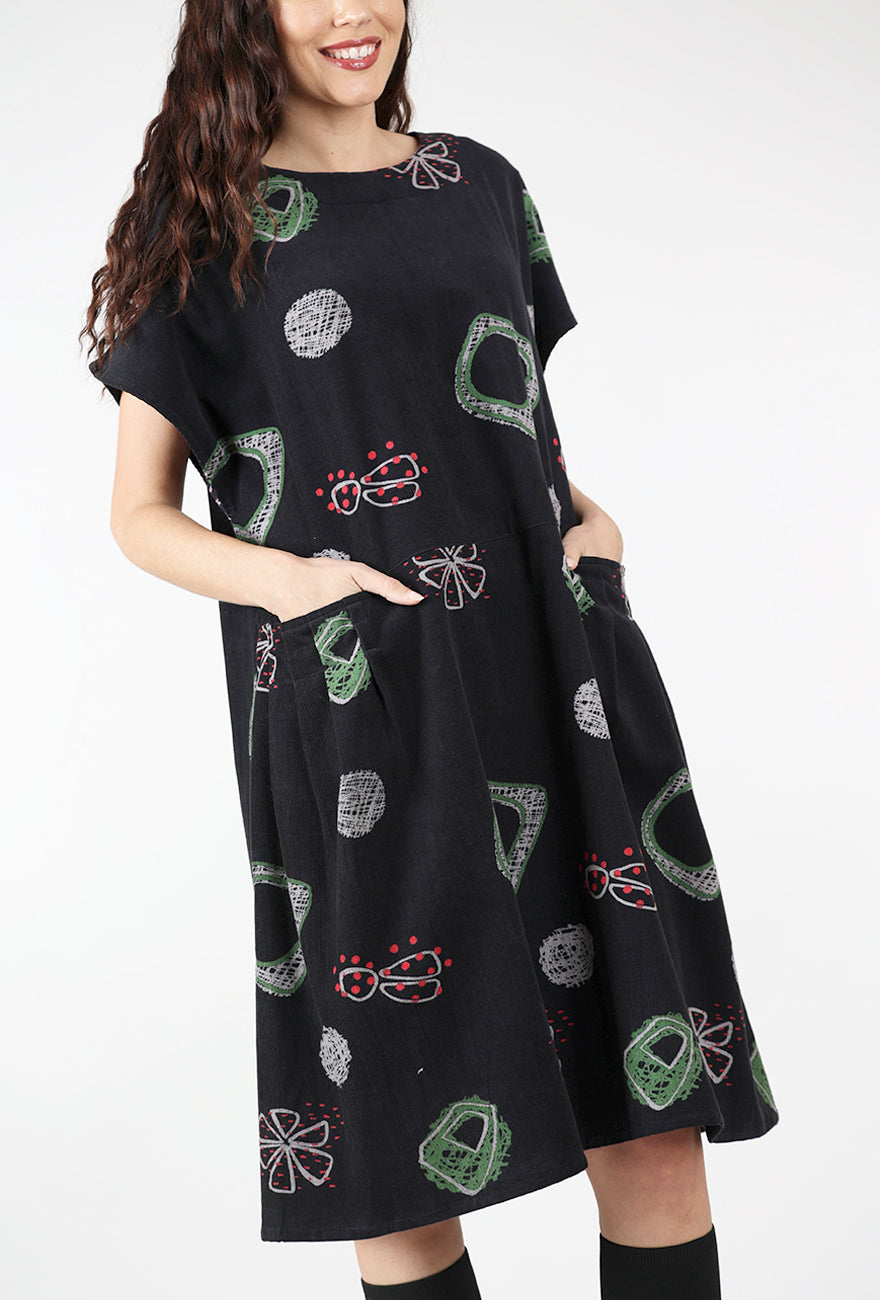 Mona Lisa Corduroy Tuck Dress, Black 