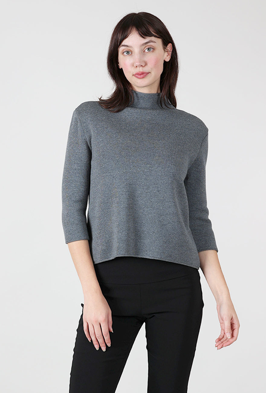 Hannes Roether Pique Elbow Sleeve Mock Sweater, Gray 