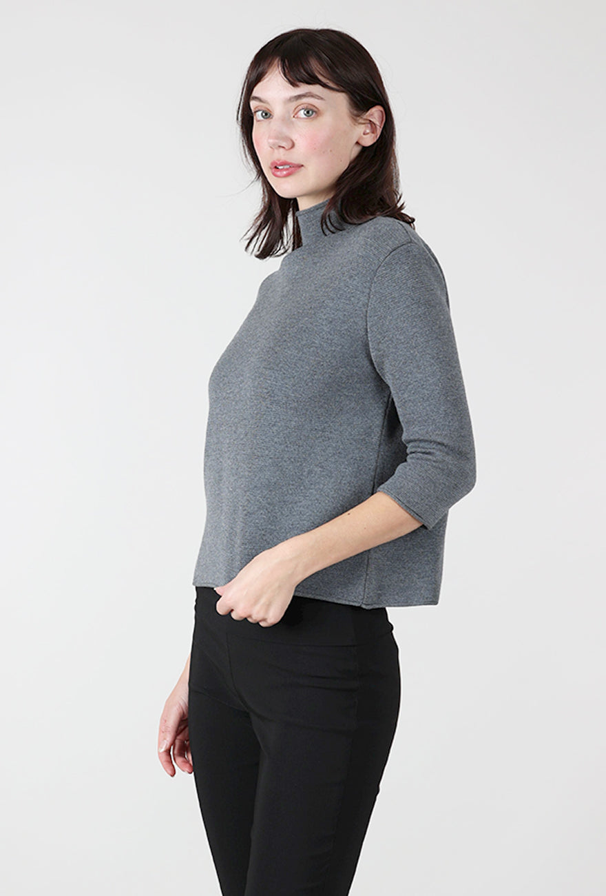 Hannes Roether Pique Elbow Sleeve Mock Sweater, Gray 