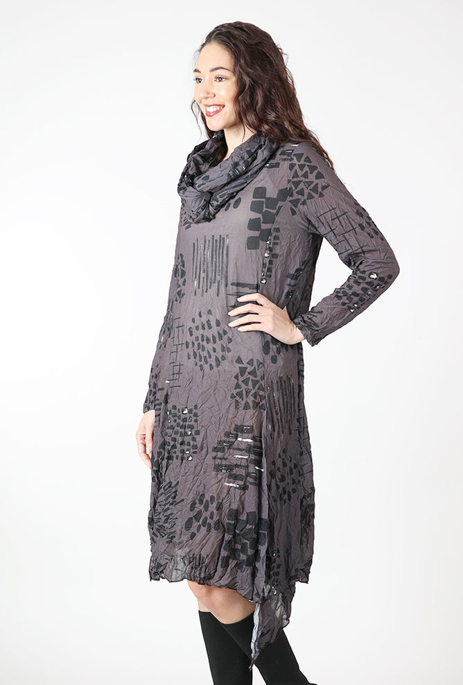 Moonlight Crinkle Cowl Dress, Brown/Black 