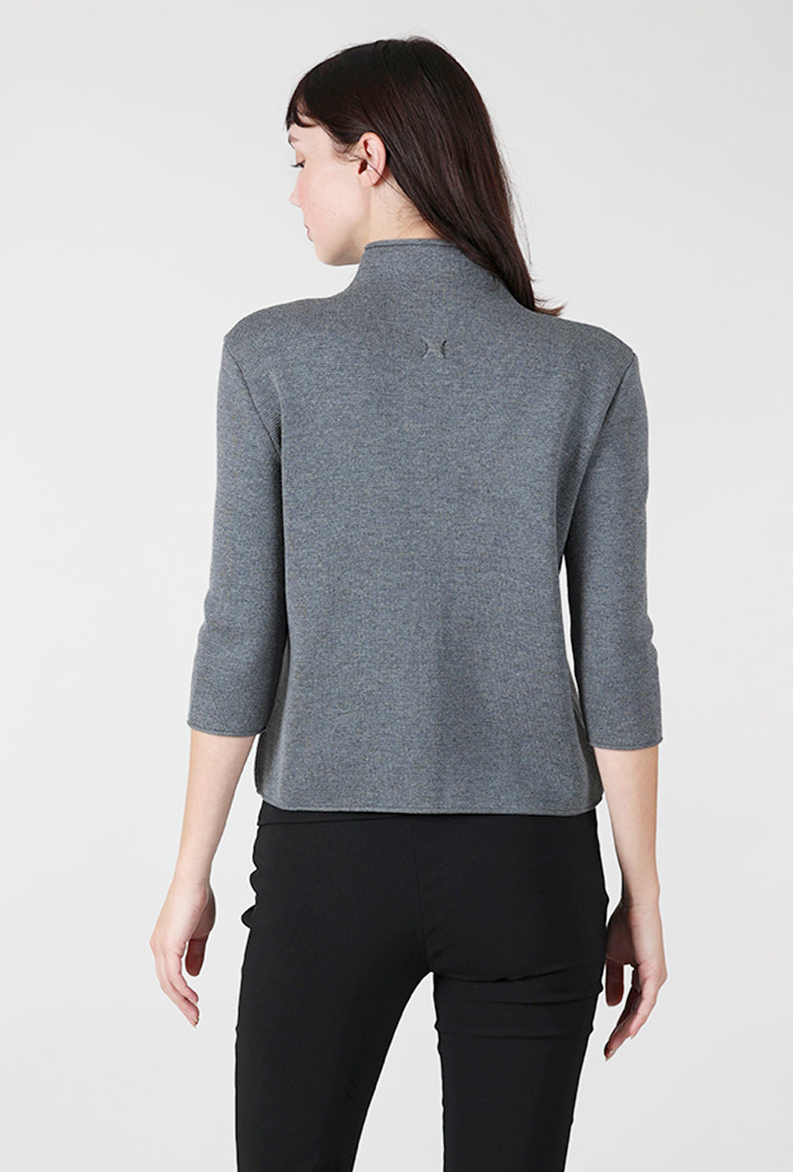 Hannes Roether Pique Elbow Sleeve Mock Sweater, Gray 