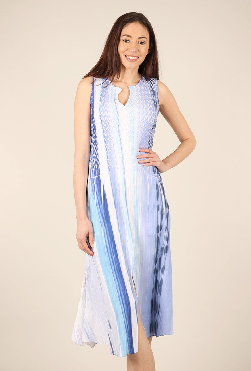 Komarov Long Pocket Dress, Ikat Stripe 
