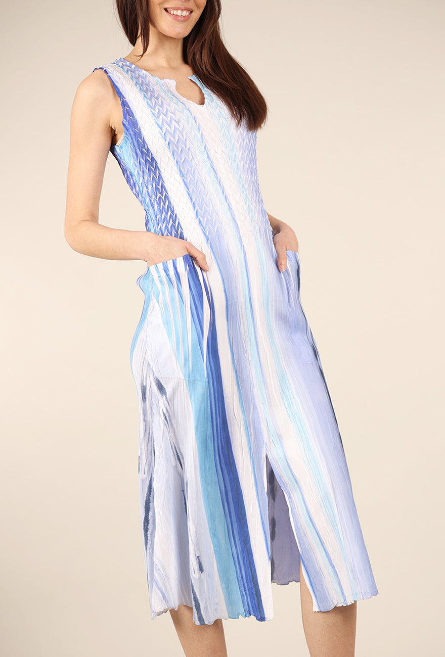 Komarov Long Pocket Dress, Ikat Stripe 